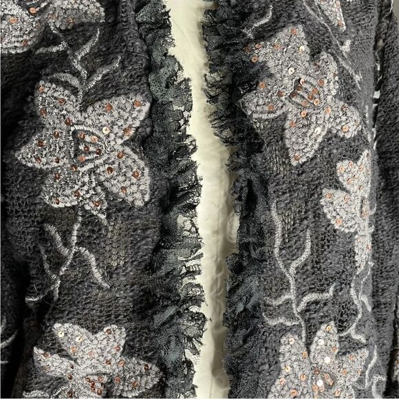 Sandy‎ Starkman Shabby Embroidered Chic Floral Sequin Lace vintage jacket 90s M - Picture 2 of 6